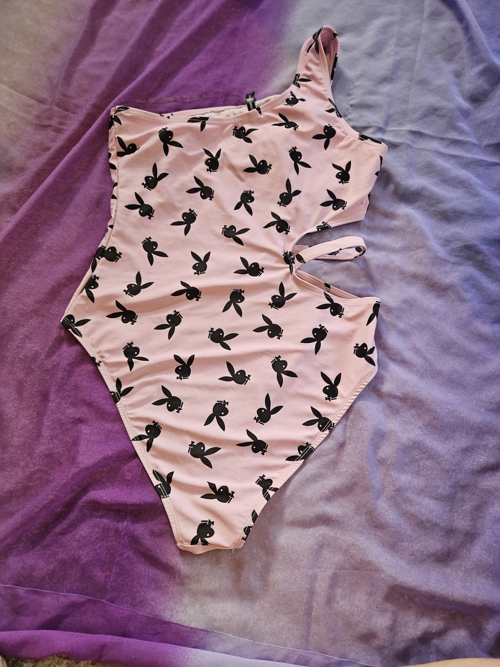 PLAYBOY Pink One-Shoulder Bunny Print Swim Coverup